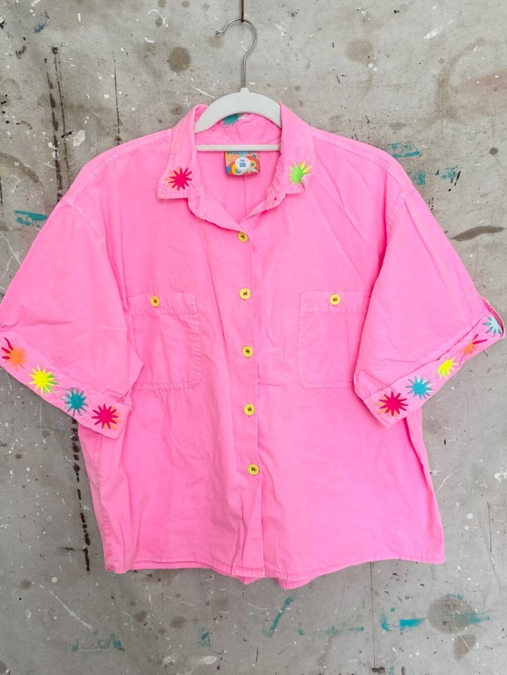 Mokuyobi Neon Pink Embroidered Button Down Shirt
